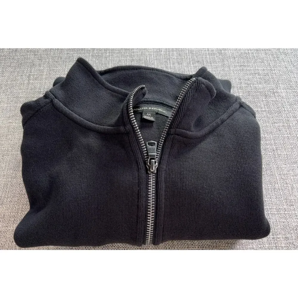 Banana Republic Mens Quarter Zip Pullover Sweatshirt Charcoal Black Medium